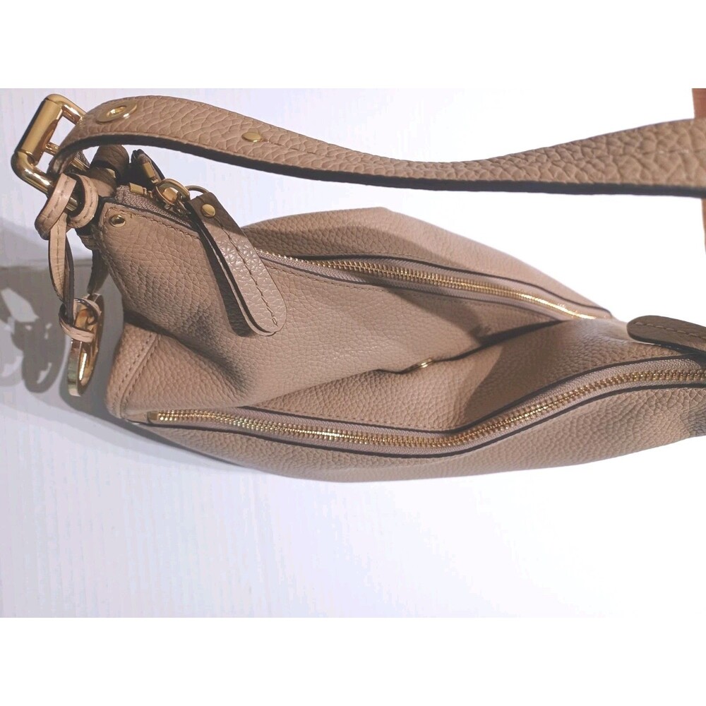 Michael Kors Lea Tan Pebble Leather Boho Shoulder Bag 2 Zipper Compartments - Picture 6 of 12